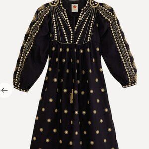 Farm Rio Sun Embroidered Midi Dress: Black & Gold